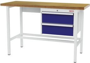STIER Werkbank mit 2 Schubladen aus Stahl und Holz, B/T/H: 1500 x 600 x 960 cm - Bild 1