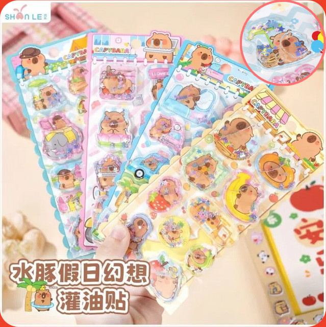 Yi ZHENG Kawaii Capybara 3D Öl-Füll-Aufkleber mit Perlen zur DIY Handyhüllen-Dekoration in Multicolour - Bild 1