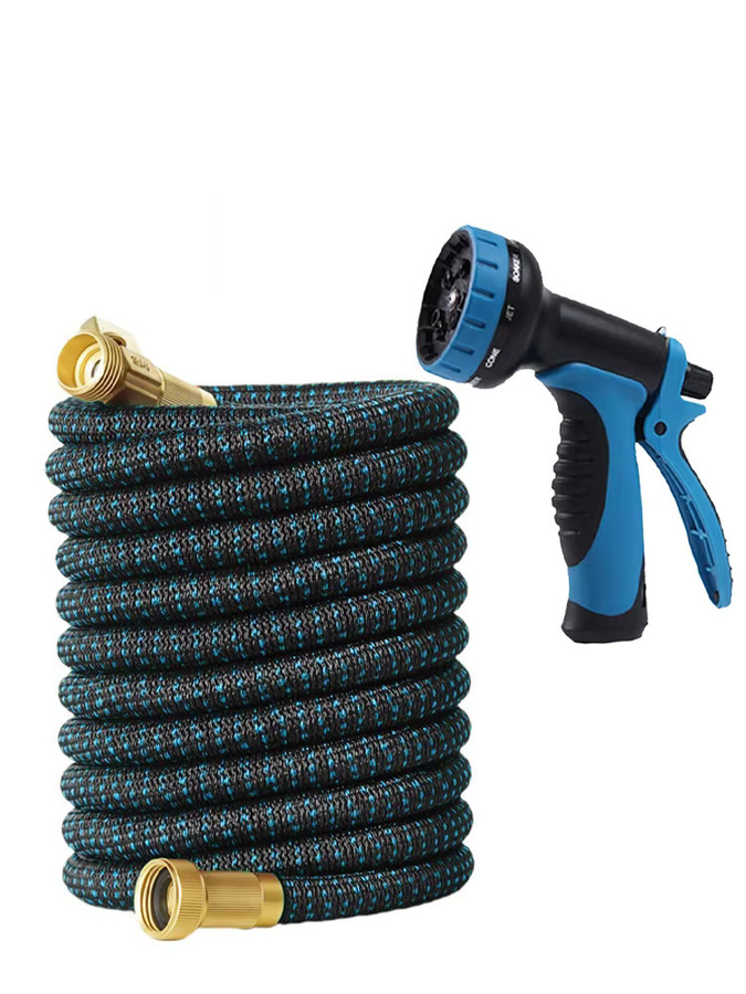 Hochdruck-Gartenschlauch mit 10-Funktionen-Wasserpistole und 3/4 Zoll Metallverbindung als Teleskopschlauch in Schwarz Blau Multicolour für die Autowäsche und Haushaltsbewässerung - Bild 7