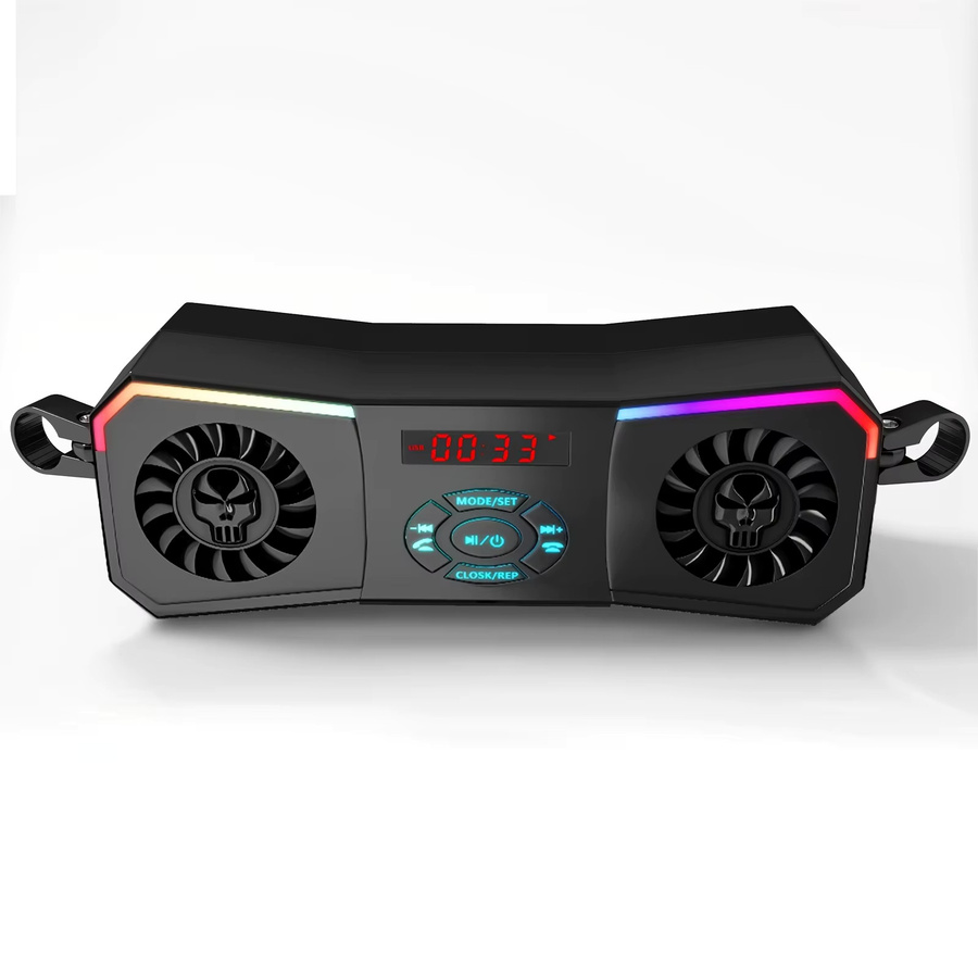 Purevox Motorrad-Lautsprecher kabelloses Stereo-Audiosystem in Schwarz mit MP3-Player, AUX, USB und FM-Radio für 12 V inklusive Lenkerhalterung - Bild 2