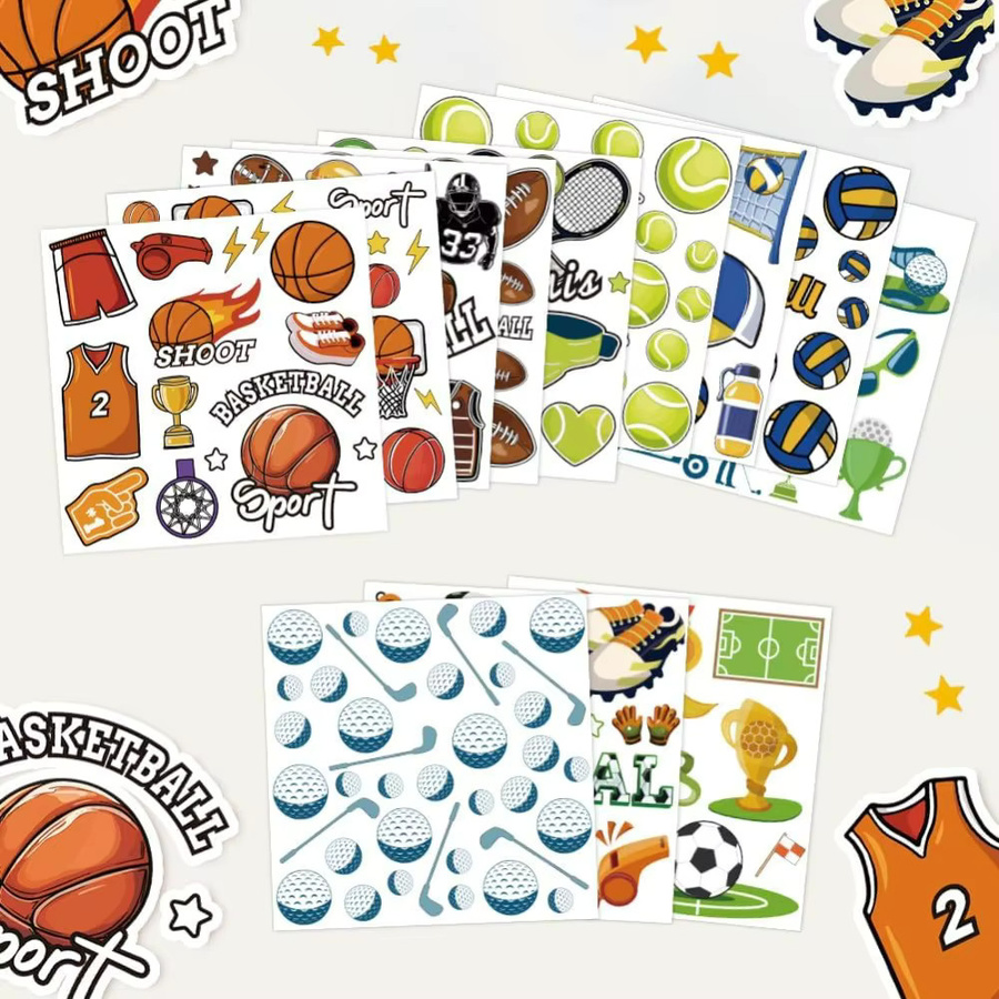 12 Blatt PVC-Aufkleber mit 12 verschiedenen Ball-Motiven wie Fußball, Basketball und Tennis zum Basteln und Aufreiben von Transfers, Mehrfarbig - Bild 3