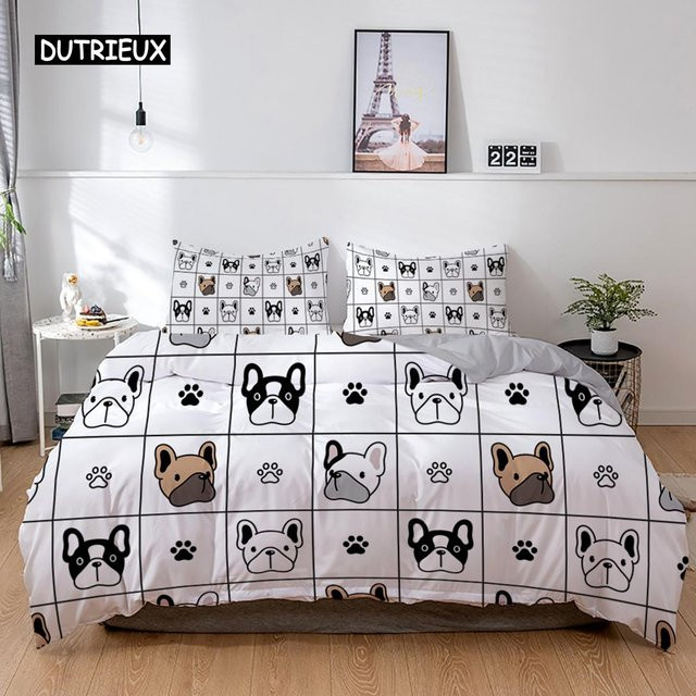 3D Bettwäsche Set mit Französische Bulldogge Motiv, Binchi Outdoor Product, weiß, B/H: 140 x 210 cm - Bild 1
