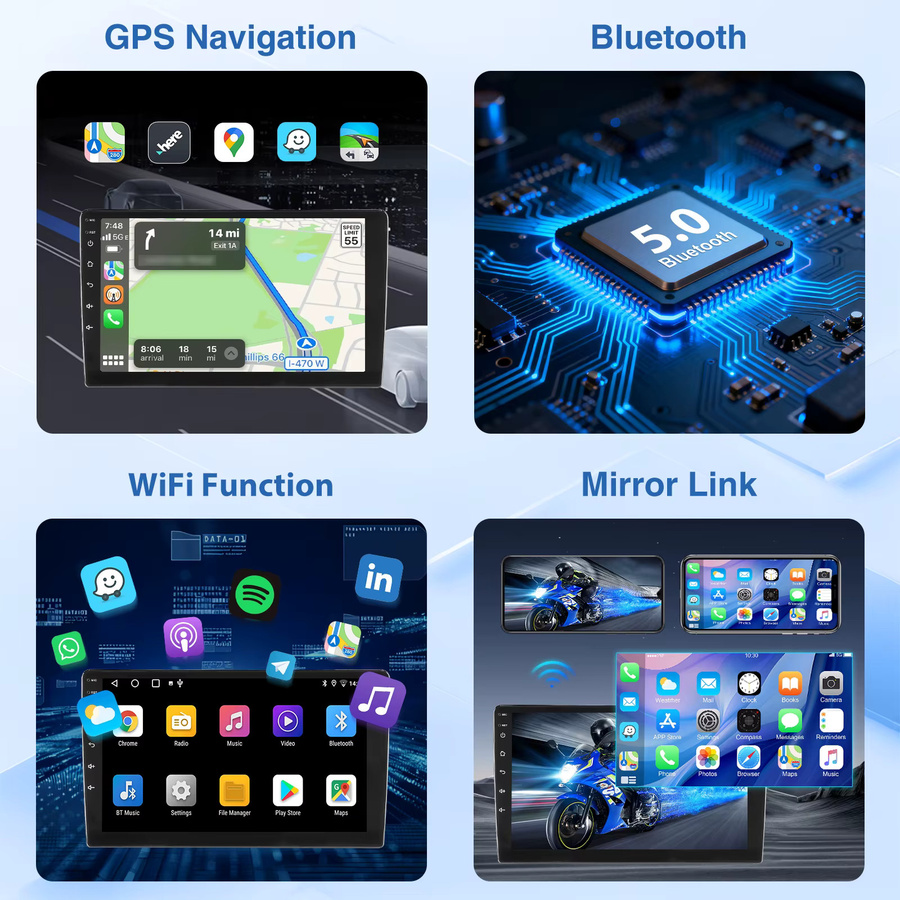 MOPECT 9-Zoll Universal Doppel-DIN Autoradio mit Android 15, 6GB RAM, 128GB Speicher, CarPlay, Bluetooth, GPS, DAB und AHD-Kamera in Schwarz - Bild 3