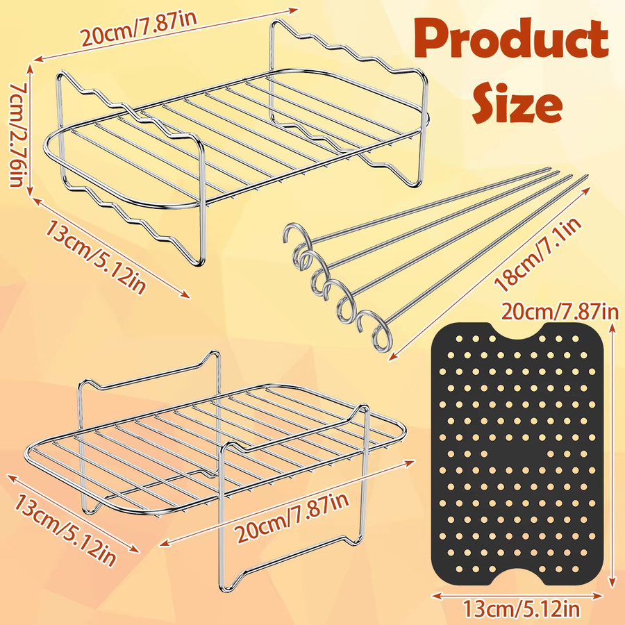 Willstar Luftfritteusen Zubehör Set aus Edelstahl und Silikon in Silber mit 2 Grillrosten, 2 Silikonmatten und Spießen - Bild 2
