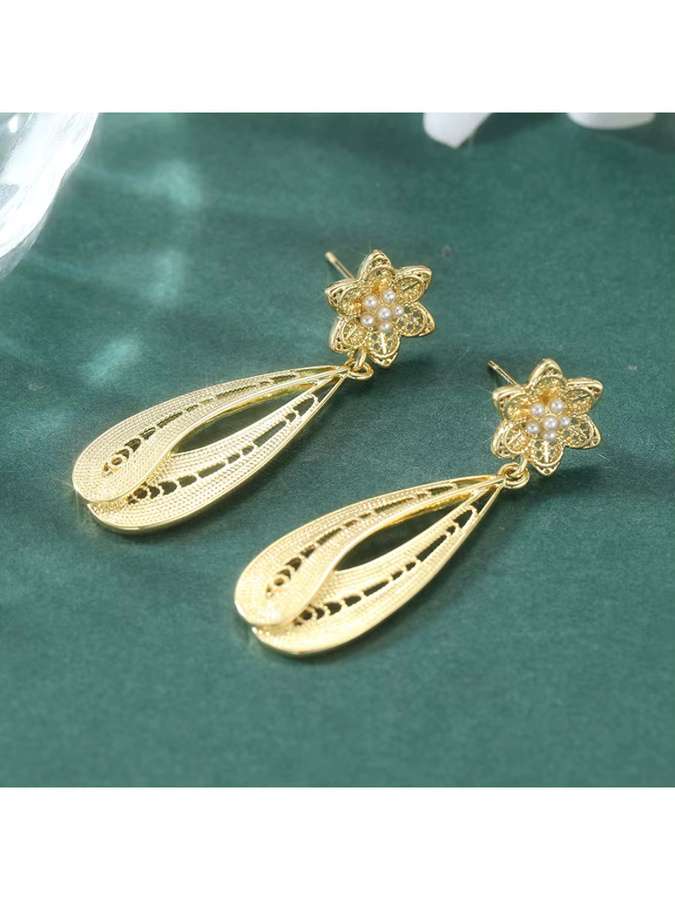 YoYo Ohrringe, Blumen, goldfarben, Perle, Damen, Vintage - Bild 3