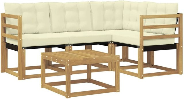 vidaXL Outdoor-Sofagarnitur mit Kissen 5-teilig in Weiß und Creme - Bild 1