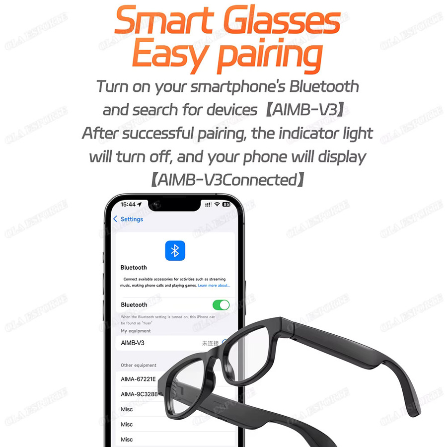 Ola Esporte AI Smart Brille mit Anti-Blaufilter, Bluetooth 5.3, wasserfeste quadratische Sonnenbrille für Anrufe, Musik und Sprachassistent in Schwarz oder Weiß - Bild 2