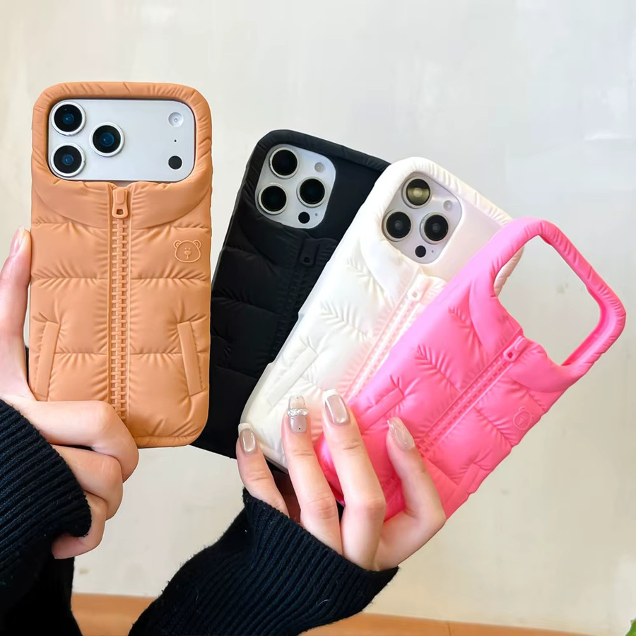 Kawaii Bären-Handyhülle im Pufferjacken-Design für Apple iPhone 17 Pro Max 16 15 14 13 12 in Pink - Bild 2
