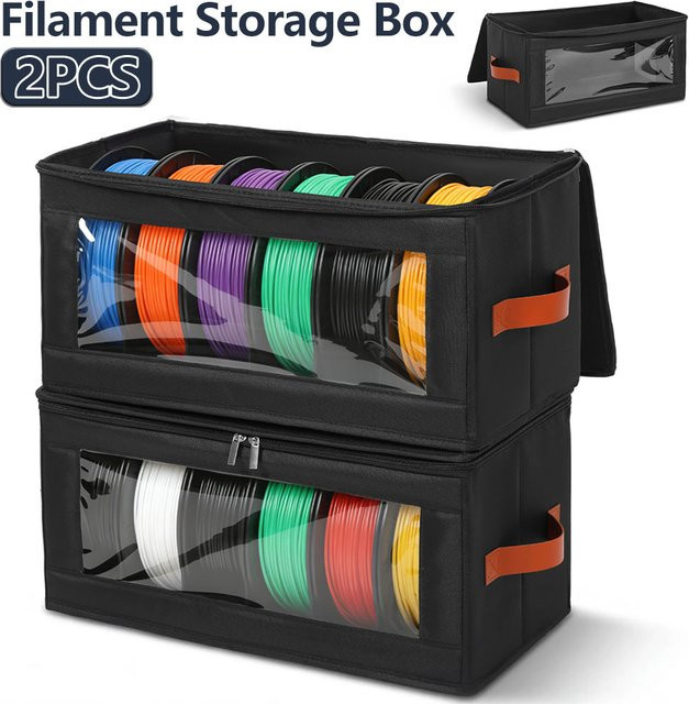 Willstar 2er-Set 3D-Drucker Filament-Aufbewahrungsboxen aus Oxford-Stoff, wasserdicht und transparent mit Klarsichtfenstern, Schwarz/Transparent - Bild 1