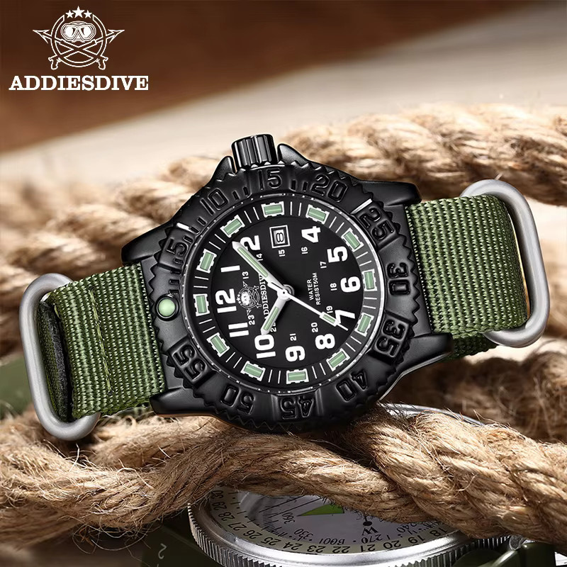 Addies Top Armbanduhr, Quarz, Edelstahl, Textil/NATO, Schwarz, Herren - Bild 3