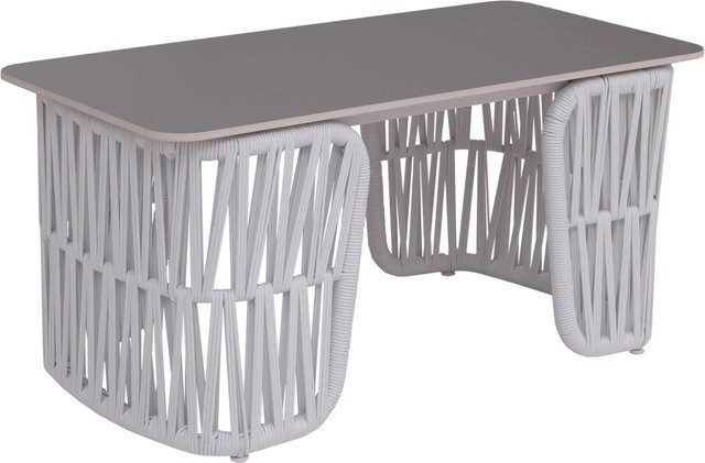MCW Loungetisch P90 Outdoor Gartentisch mit Seilgeflecht und Sinterstein Platte, Hellgrau, B/T/H: 90 x 43 x 45 cm - Bild 2