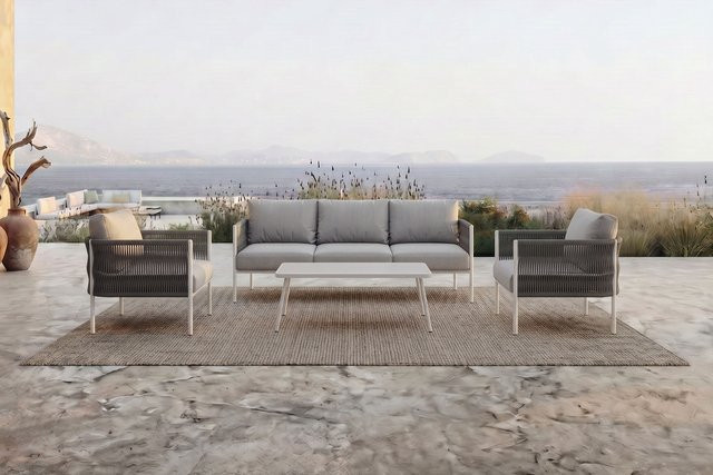 OUTFLEXX Taro Gartenlounge in Weiß/Grau aus Aluminium mit Rope-Geflecht und Polstern - Bild 1