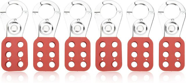 Meterk Lockout Tagout Sicherheitssatz 6-teilig mit 6-Loch-Haspe in Weiß und Rot aus Kunststoff - Bild 1