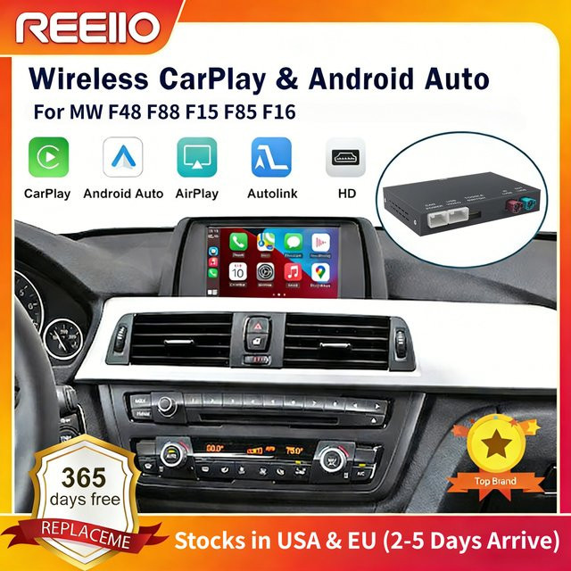 REEIIO Wireless CarPlay und Android Auto Decoder Box mit Bluetooth und Mirror Link für BMW NBT EVO Systeme (F48, F88, F15, F85, F16) - Bild 1