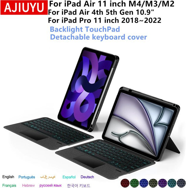 Apple Magic Keyboard Folio für iPad Air 11 Zoll, abnehmbare Tablet-Tastaturhülle mit Hintergrundbeleuchtung und Trackpad, Schwarz - Bild 1