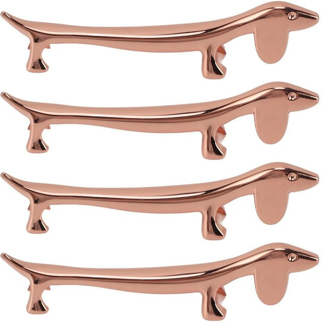 CosyHome Essstäbchenablage Set aus Zinklegierung in Form eines Dackel, 4 Stück, Farbe: Beige und Rose Gold - Bild 1