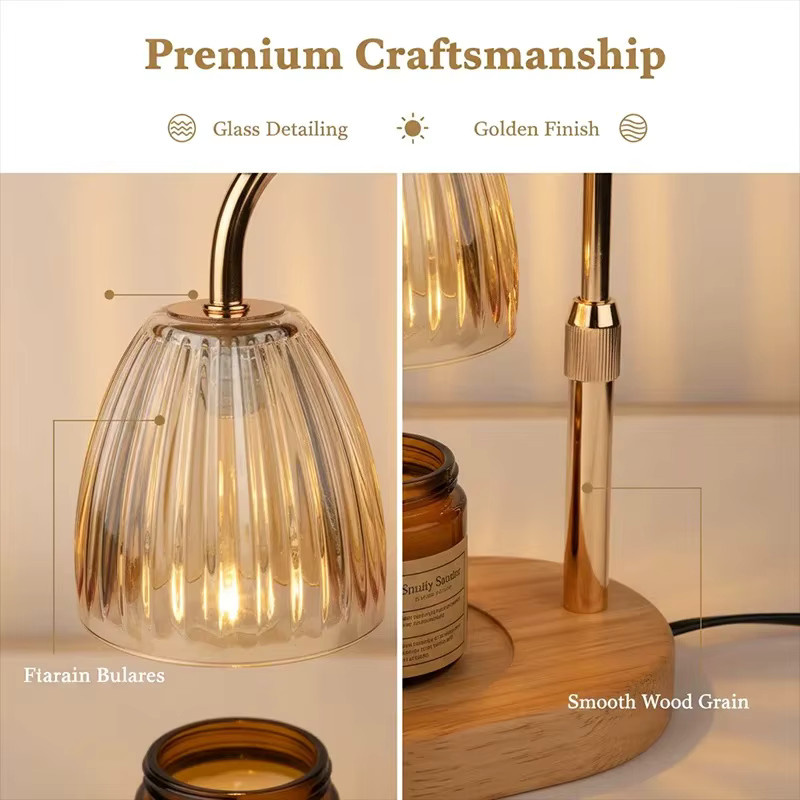 RUNTOIN Kerzenwärmerlampe in Gold/Messing mit Dimmer, höhenverstellbar und transparentem Glasschirm, 35 W - Bild 2