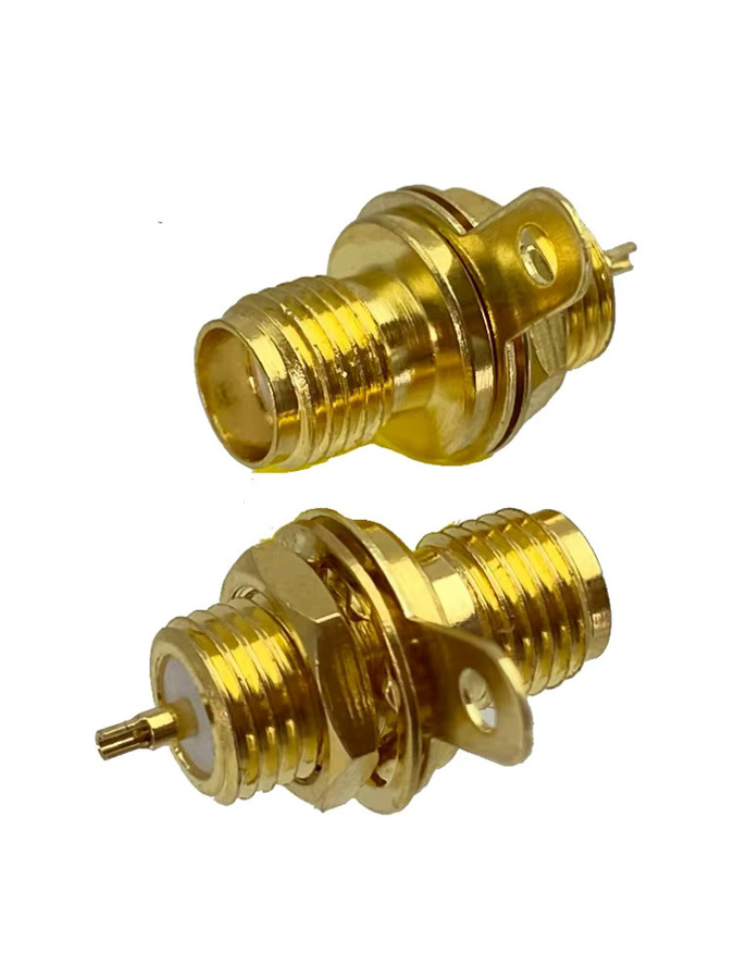 SMA Weiblicher Koaxial-Stecker SMA Jack Solder Panel Mount RF Messing 50 Ohm in Gold - Bild 2