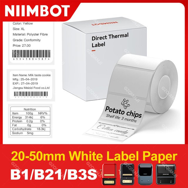 Niimbot Thermische Etikettenaufkleber in Weiß für B1 B21 B203 und B3S Mini-Mobiletikettierer mit den Maßen 30 x 20 mm und 50 x 80 mm - Bild 1
