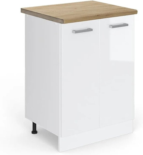 Vicco Küchenunterschrank R-Line Küchenkommode Weiß Hochglanz mit Eiche-Elementen B/T/H: 60 x 60 x 81,6 cm - Bild 1
