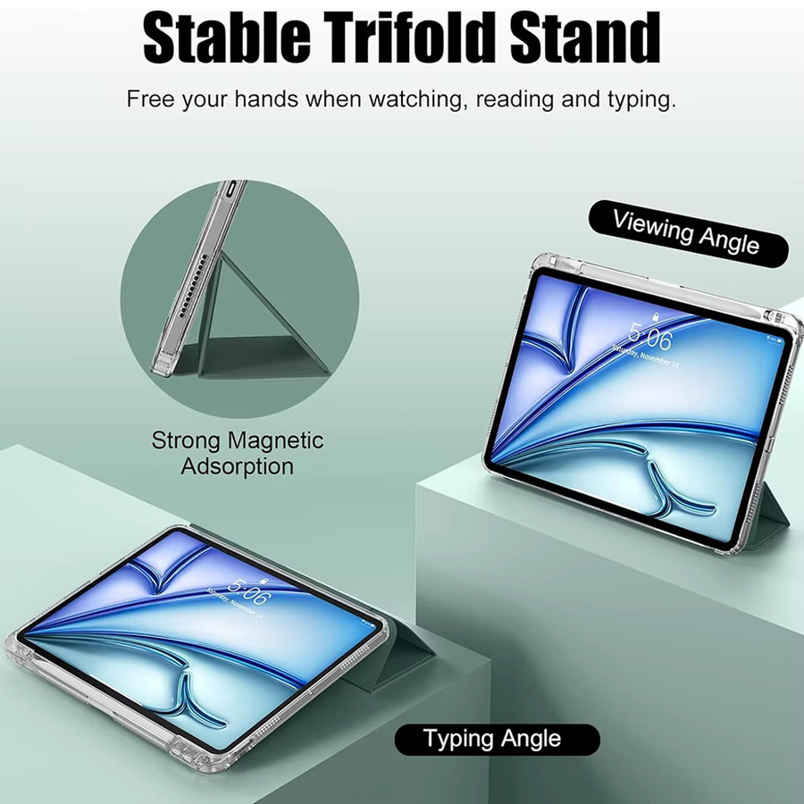 PHYLYN Schutzhülle für iPad Air 11 Zoll M4/M3/M2 (2026/2025/2024), transparente TPU Hülle mit Stifthalter und Auto-Sleep/Wake-Funktion, grün - Bild 3