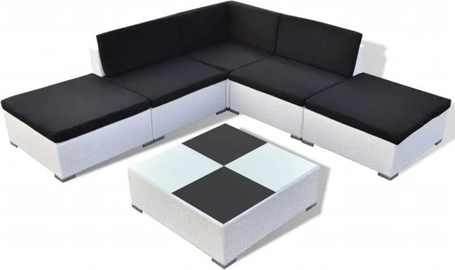 vidaXL 6-tlg Garten-Lounge-Set aus Poly Rattan in Weiß mit Auflagen und Couchtisch für Terrasse und Garten - Bild 1