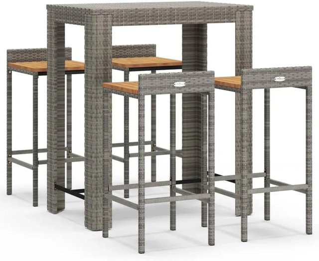 vidaXL 5-tlg Gartenbar-Set Modell 3 aus grauem Poly Rattan und Akazienmassivholz - Bild 1