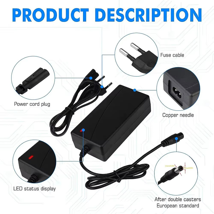 Aleaivy Ladegerät für 36V/42V Lithium-Batterien, 42V 2A, Schwarz - Bild 2