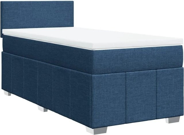vidaXL Boxspringbett mit Matratze in Blau und Weiß, Hybrid-Design mit Taschenfederkern, Stoffbezug, B/T/H: 90 x 200 x 100,5 cm - Bild 1