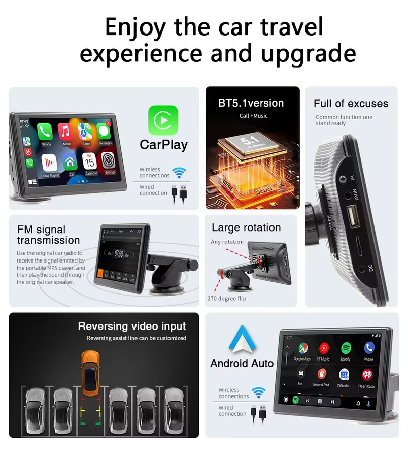 BQCC Universal 7 Zoll Autoradio Multimedia Video Player B500 in Schwarz mit Wireless Carplay, Android Auto, Mirrorlink und Bluetooth - Bild 5