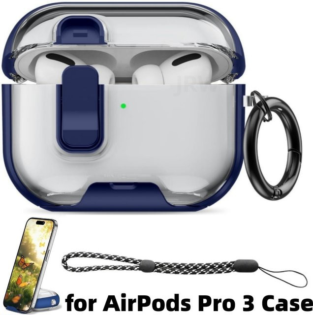 Apple AirPods Pro 3 Schutzhülle aus weichem TPU in Pink mit Telefonständer und Trageband - Bild 1