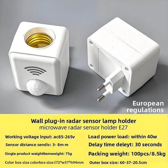 YJMP Super Lighting E27 LED-Lampenfassung mit verstellbarem PIR-Bewegungssensor in Weiß - Bild 1