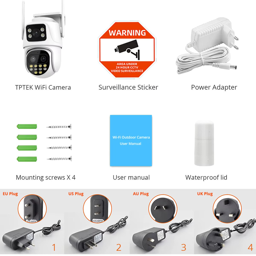 TPTEK 9MP WIFI IP Kamera mit Drei Objektiven und Dual Screen, 8X Zoom, 6MP PTZ, AI Auto Tracking, iCSee Sicherheit Videoüberwachung Kamera in Weiß - Bild 6