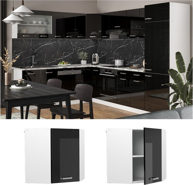 Vicco Eckhängeschrank R-Line Küchenschrank modern Weiß Schwarz B: 57 cm, H: 60 cm, T: 34,1 cm - Bild 1
