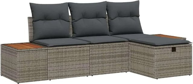vidaXL Gartensofa-Set aus Poly-Rattan in Grau mit Kissen und integriertem Stauraum für Terrasse und Garten - Bild 1