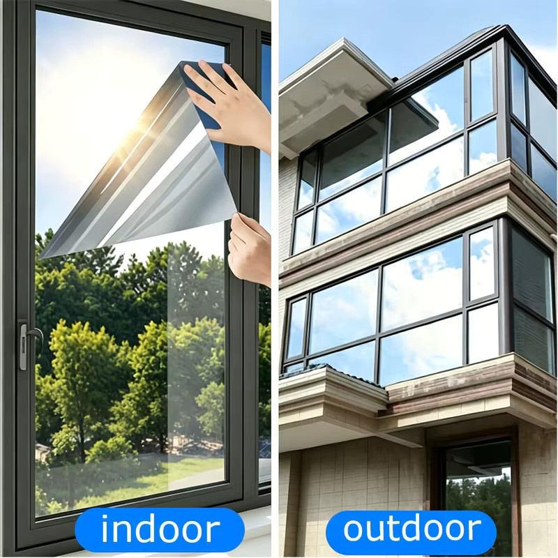 BUNPIG Einweg-Sichtschutzfolie für Fenster in Silber als Sonnenschutz und Lichtblocker mit Wärmekontrolle, statisch haftend und abnehmbar für Haus und Balkon - Bild 5