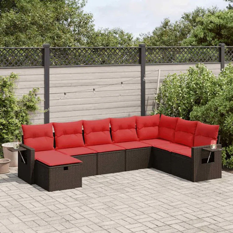 8-tlg. Garten-Sofagarnitur mit Kissen aus Polyrattan in Braun von Vidaxl - Bild 1