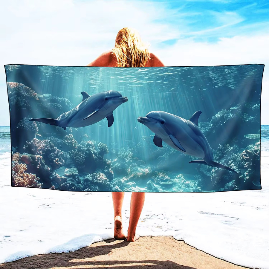 Sea Dolphins Strandtuch für Erwachsene, Blau, Mikrofaser, B/B: 140 x 180 cm - Bild 1