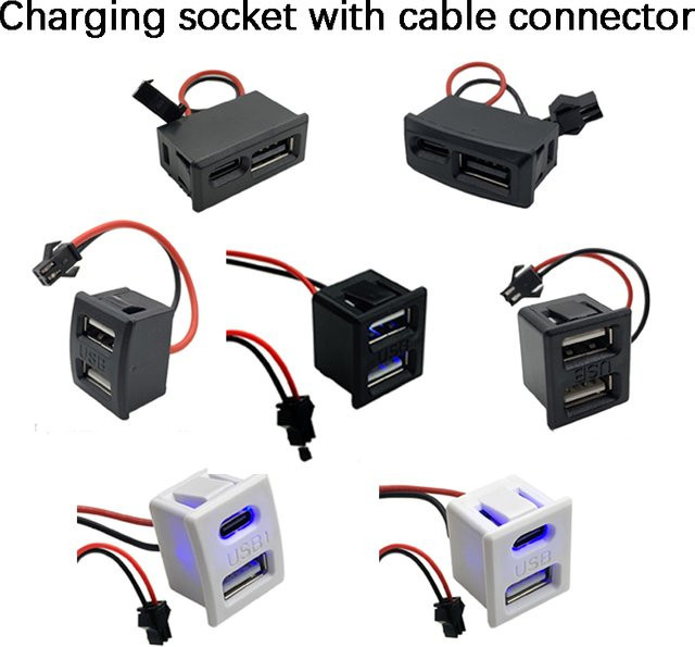 Doppelschicht USB Buchse mit Typ-C Anschluss, Weibliche USB Ladebuchse Steckdose in Schwarz mit 7cm SM2,54 Draht Terminal - Bild 1