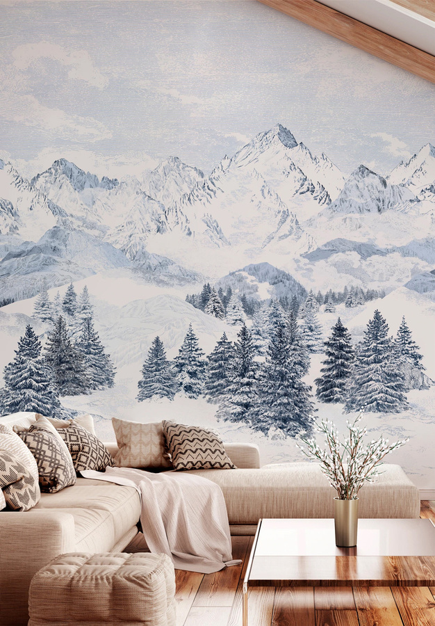Isidore Leroy Mural Les Cimes Bleu Wandtattoo Panel A in Blau aus Vlies - Bild 1
