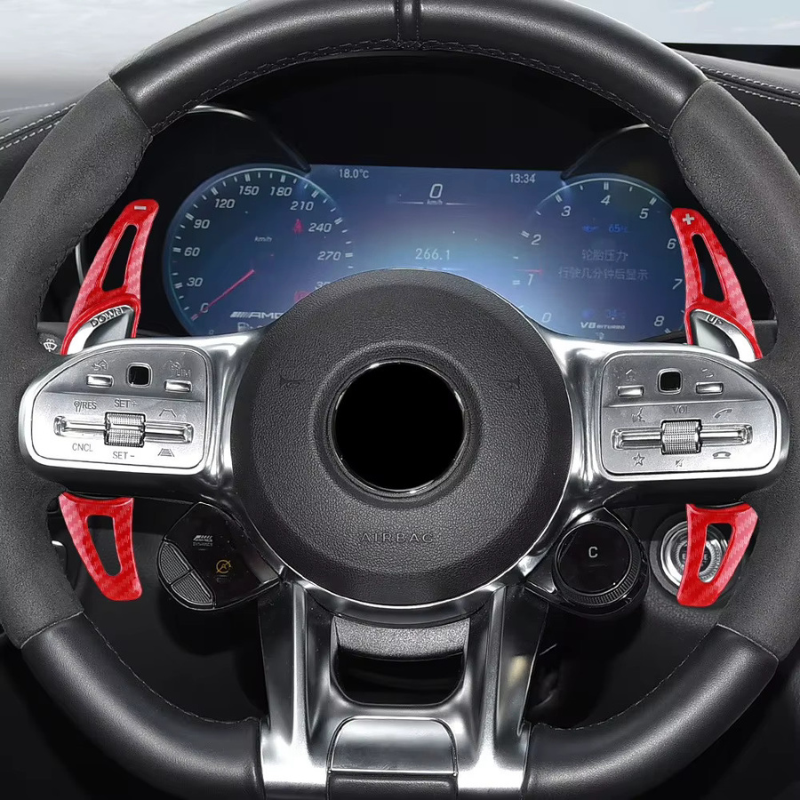 Schaltwippen Verlängerung für Mercedes-Benz AMG Modelle A35 A45 C63 E63 S63 G63 C43 CLA GLA GLC GLS GLE 2016-2023 in Rot - Bild 5