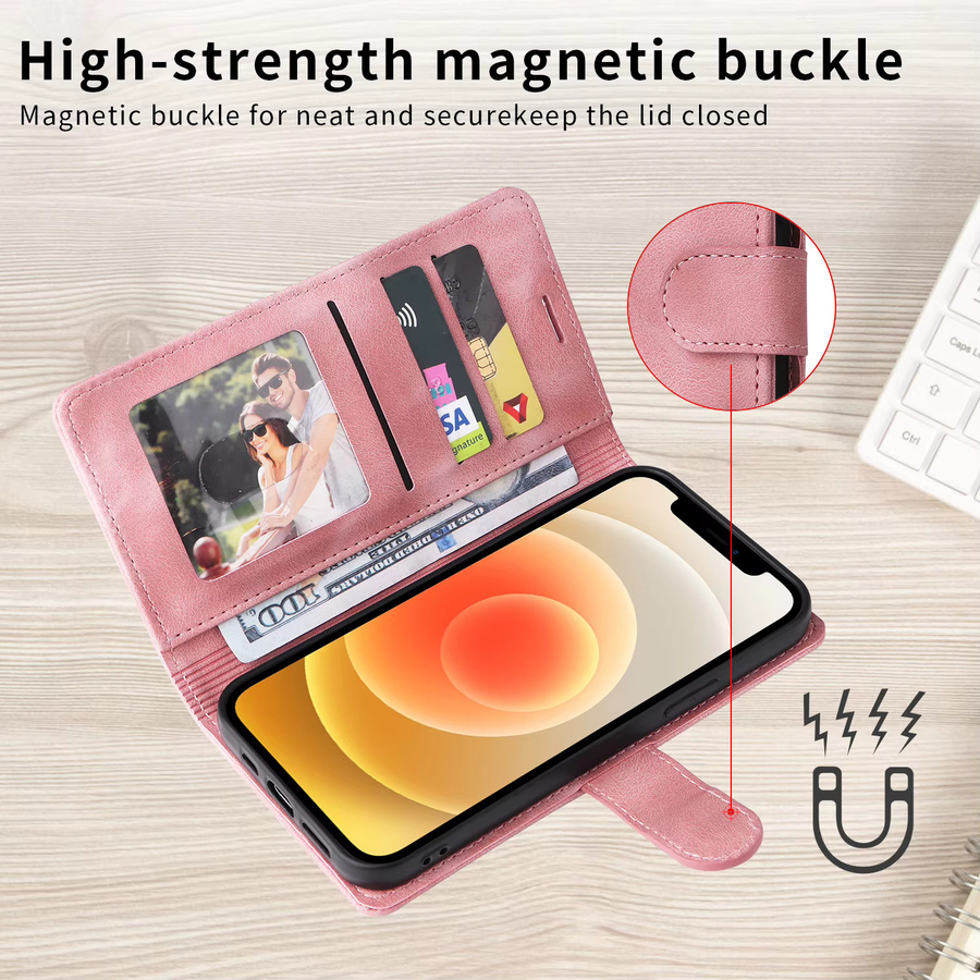Luxus Flip-Ledertasche mit Kartensteckplatz für Apple iPhone 17 Pro Max 16 15 14 13 12 11 Pro Max XR XS in Rot und Pink - Bild 4