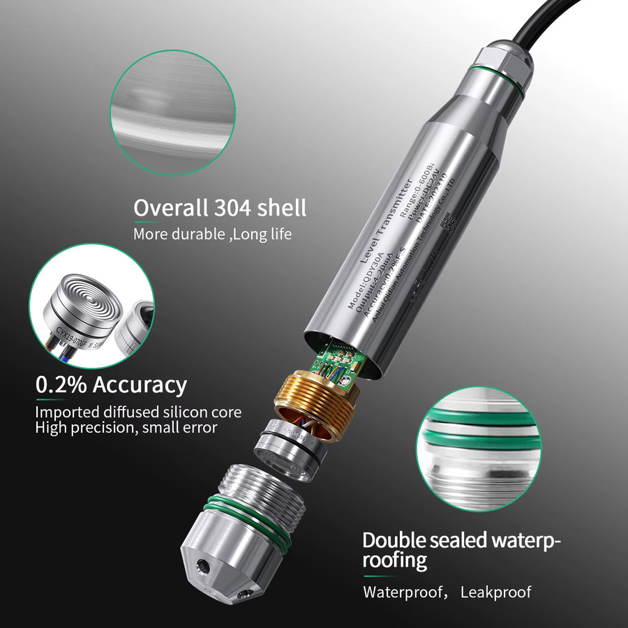 XUYANGQIDIAN Hydrostatischer Flüssigkeitsstandsensor zur Messung von Öl, Kraftstoff und Wasser mit 4-20mA, 0-10V und RS485 Schnittstellen, Messbereich 0-500M - Bild 3