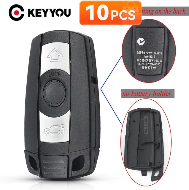 KEYYOU 10 Stück Fernbedienungs-Schlüsselgehäuse für BMW 1er 3er 5er 6er Serie E61 E90 E82 E70 E71 E87 E88 E89 X5 X6, 3-Tasten Smart Car Schlüsselhülle, Schwarz - Bild 1