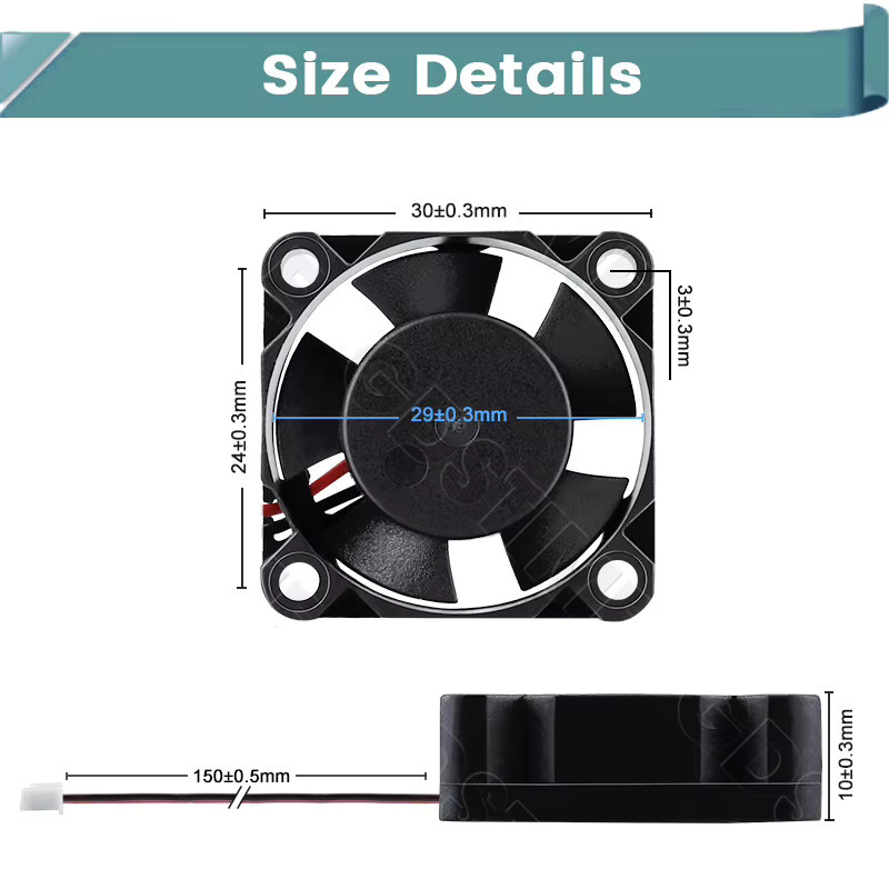 Gdstime 3010 Mikro-Kühler Lüfter in Schwarz mit Doppelkugellager, bürstenlos, für CPU-Gehäuse und Audio-Kühlung, B/T/H: 3,0 x 3,0 x 1,0 cm - Bild 5