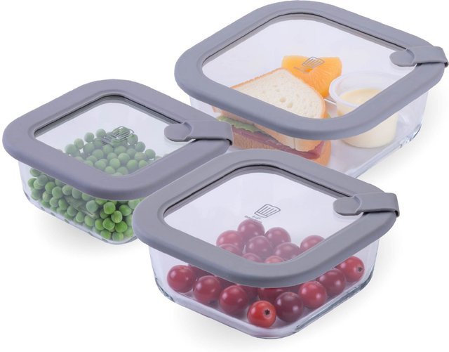 Fackelmann Vorratsgläser Set Alles aus Glas, 3-teilig, viereckig, transparent/grau, aus Glas und Silikon - Bild 1
