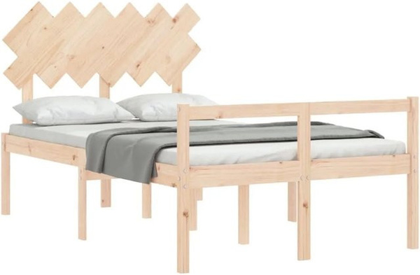 vidaXL Seniorenbett aus massivem Kiefernholz mit Kopfteil in Braun, rustikal und unbehandelt, B/T/H: 140,5 x 200 x 81 cm