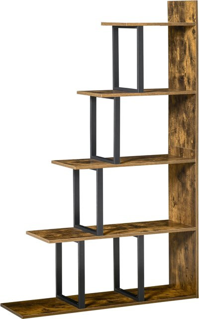 Aosom Bücherregal aus Holz als Standregal für Wohnzimmer und Schlafzimmer, Rustikales Braun und Schwarz, B/T/H: 102 x 30 x 160 cm - Bild 1