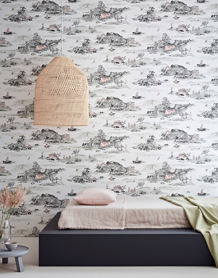 Sian Zeng Tapete Mountains Wandbild in Grau und Pink aus Vlies - Bild 1