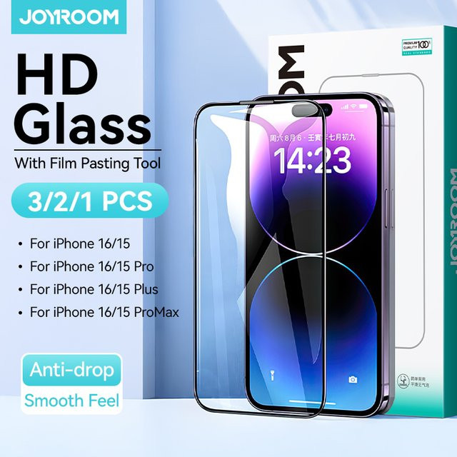 Joyroom HD Panzerglas Display Schutzfolie für iPhone 16 15 14 13 12 Pro Max, Transparent - Bild 1